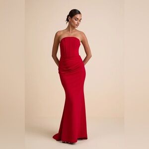 Lulu's Strapless Red Draped Evening Gown